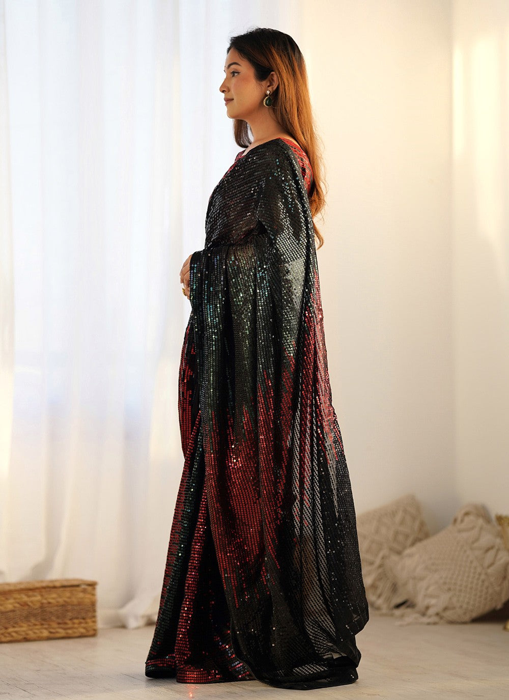 Contemporary Embroidered Black Georgette Saree S12373