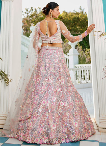 Embroidered Tissue Grey Lehenga - L3357