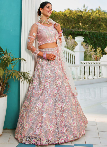 Embroidered Tissue Grey Lehenga - L3357