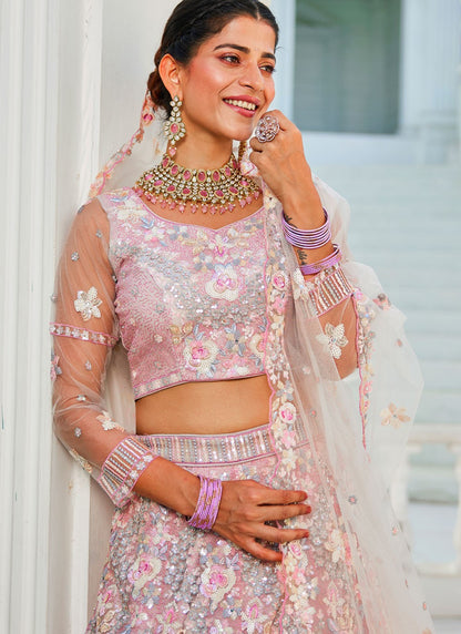 Embroidered Tissue Grey Lehenga - L3357