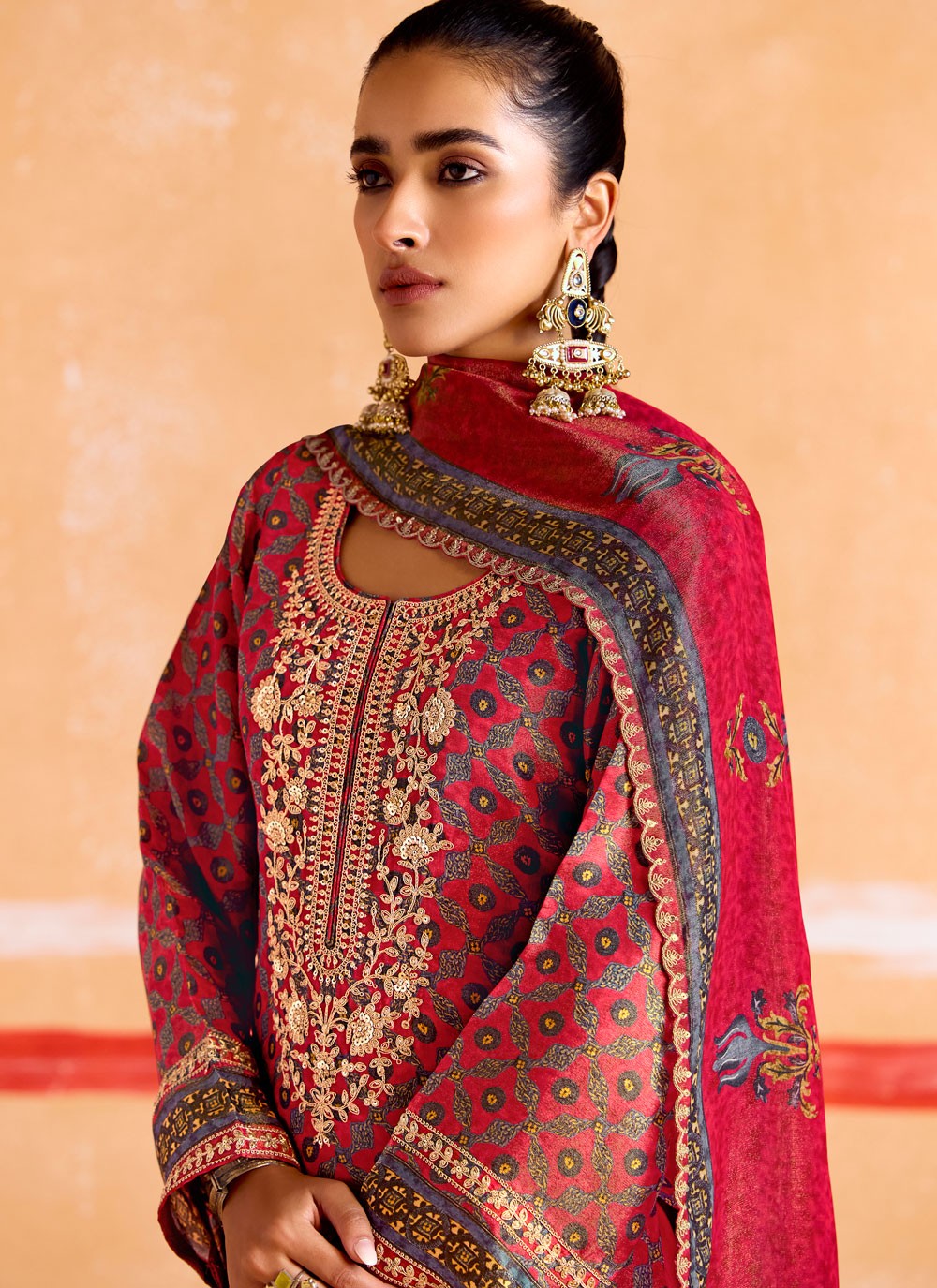 Salwar Suit Digital Print Hot Pink Muslin T5169