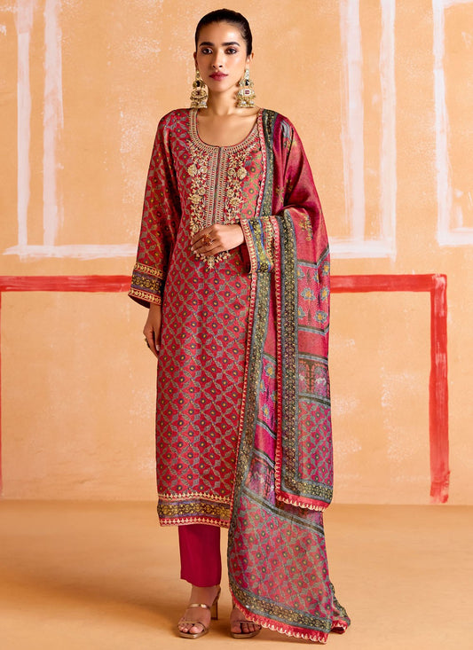 Salwar Suit Digital Print Hot Pink Muslin T5169