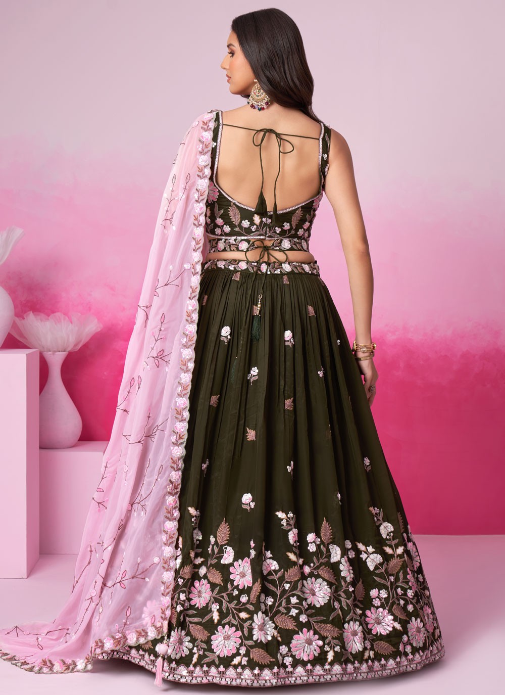 Embroidered Satin A - Line Lehenga - L2073