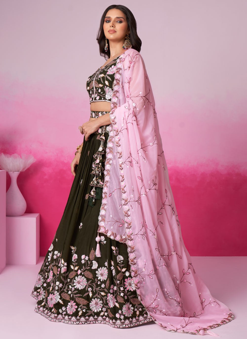 Embroidered Satin A - Line Lehenga - L2073