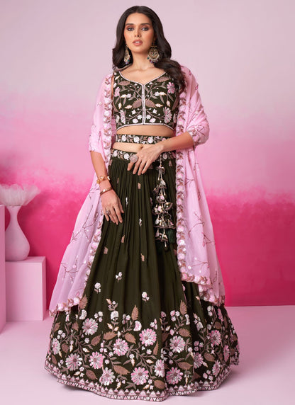 Embroidered Satin A - Line Lehenga - L2073