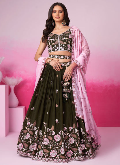 Embroidered Satin A - Line Lehenga - L2073