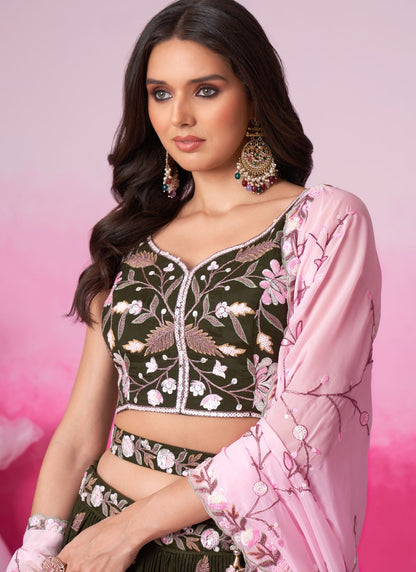 Embroidered Satin A - Line Lehenga - L2073