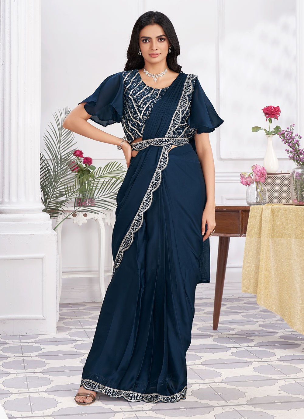 Classic Embroidered Georgette Saree - S6628