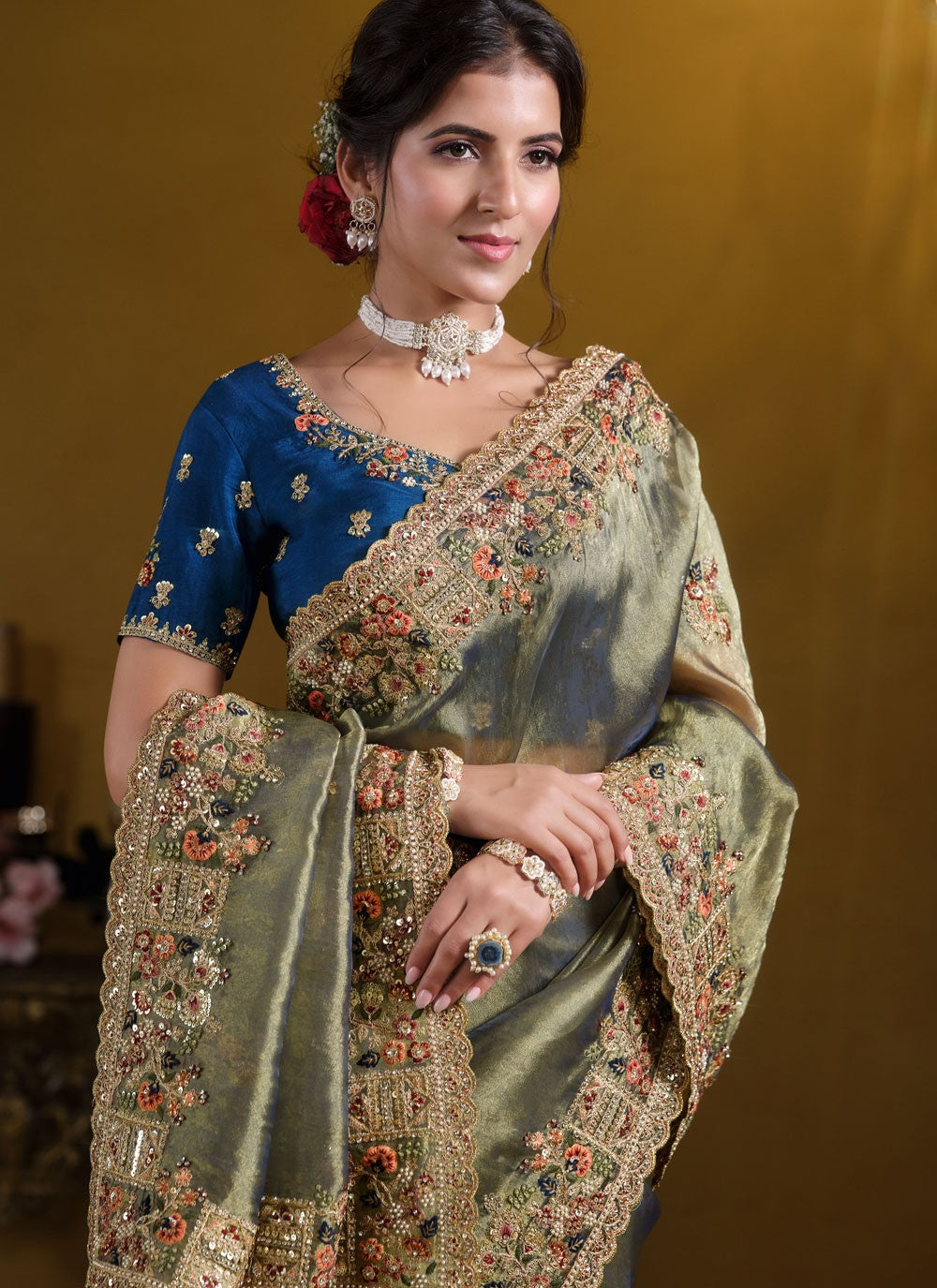 Trendy Saree Embroidered Sea Green Organza Saree S12629