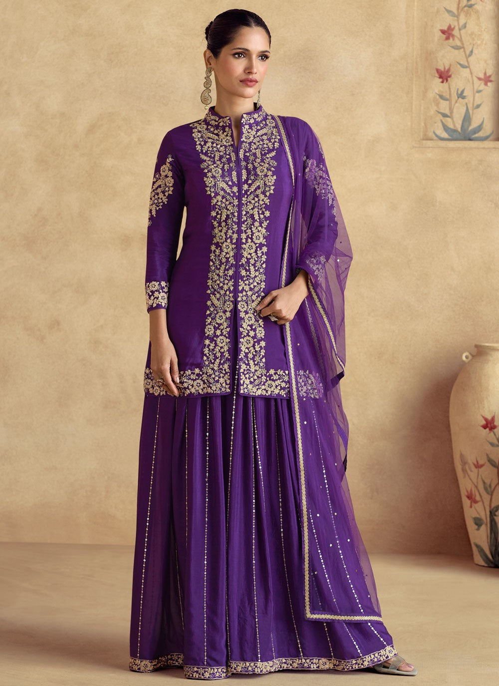 Salwar Suit Embroidered Purple Chinon T5772