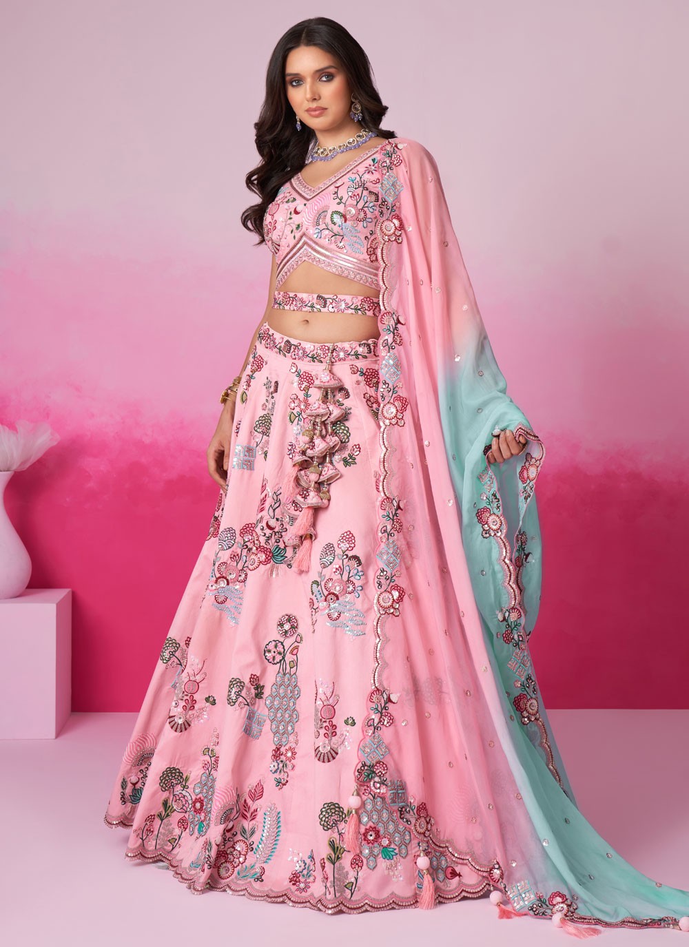 Embroidered Silk A - Line Lehenga - L2233