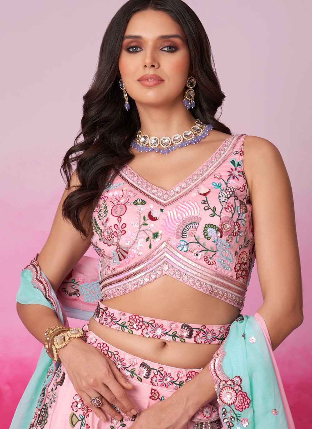 Embroidered Silk A - Line Lehenga - L2233