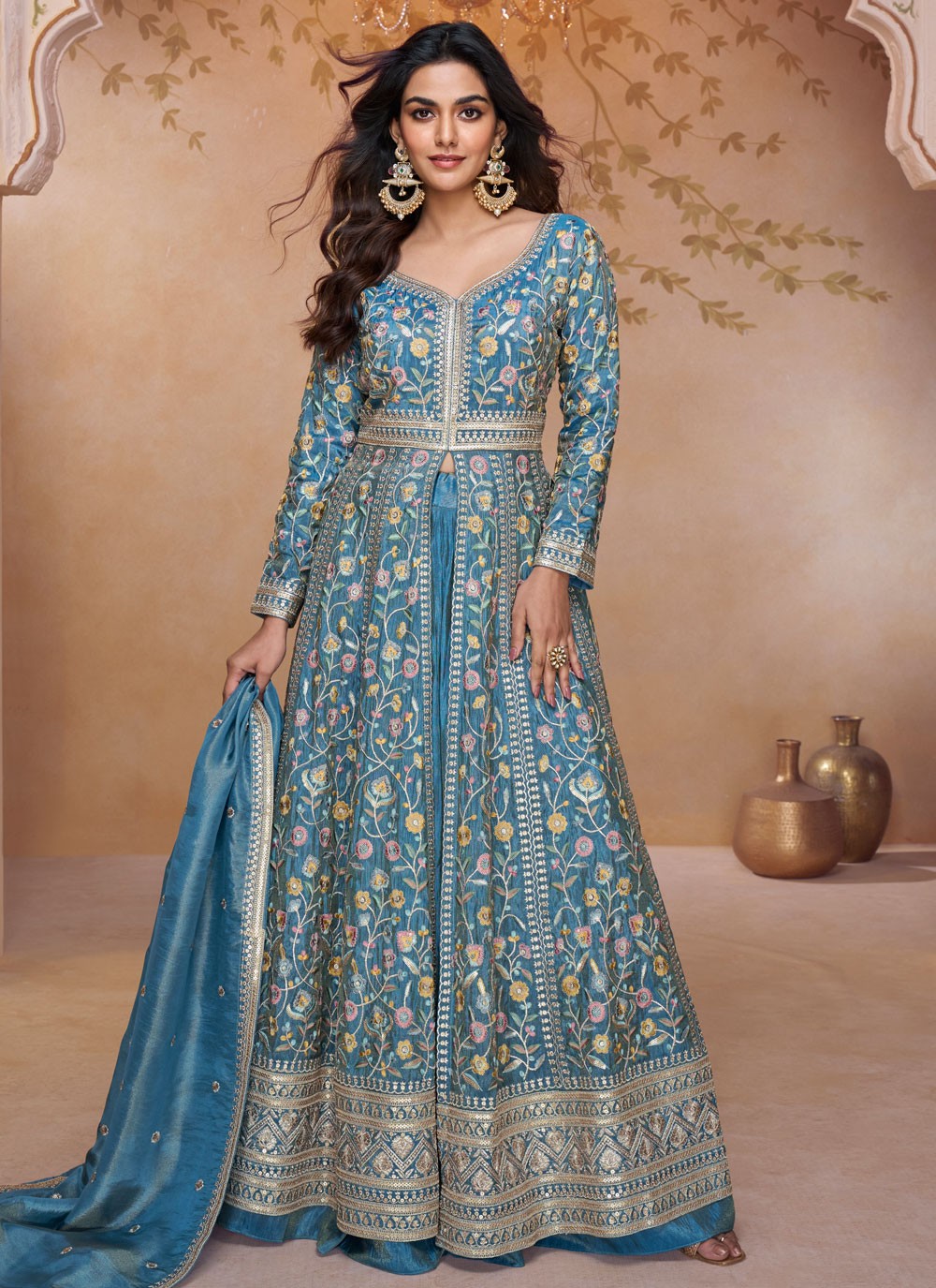 Anarkali Embroidered, Lace, Sequins, Zari Blue T8455