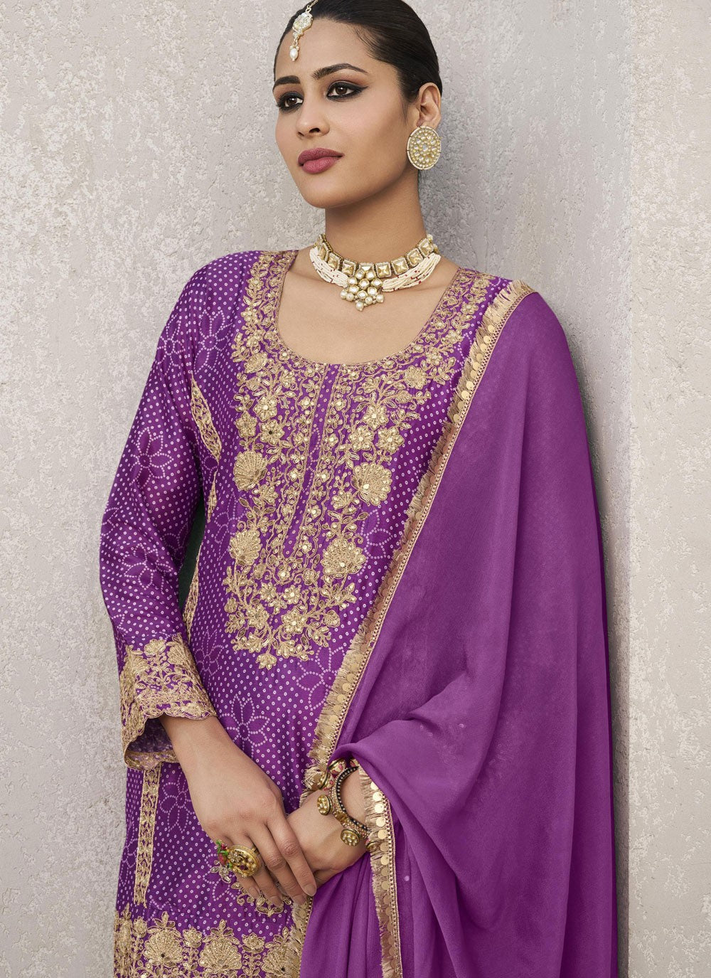 Digital Print Chinon Purple Palazzo Suit T6274