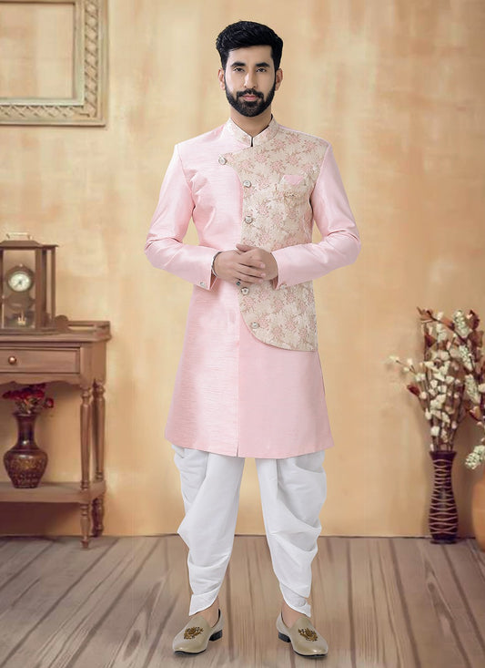 Embroidered Silk Pink Sherwani - M8529