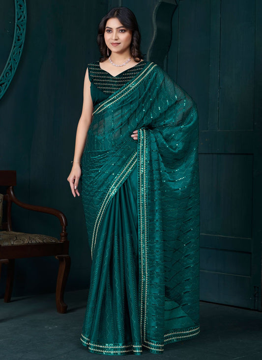 Sequins Organza Teal Designer Saree S15205