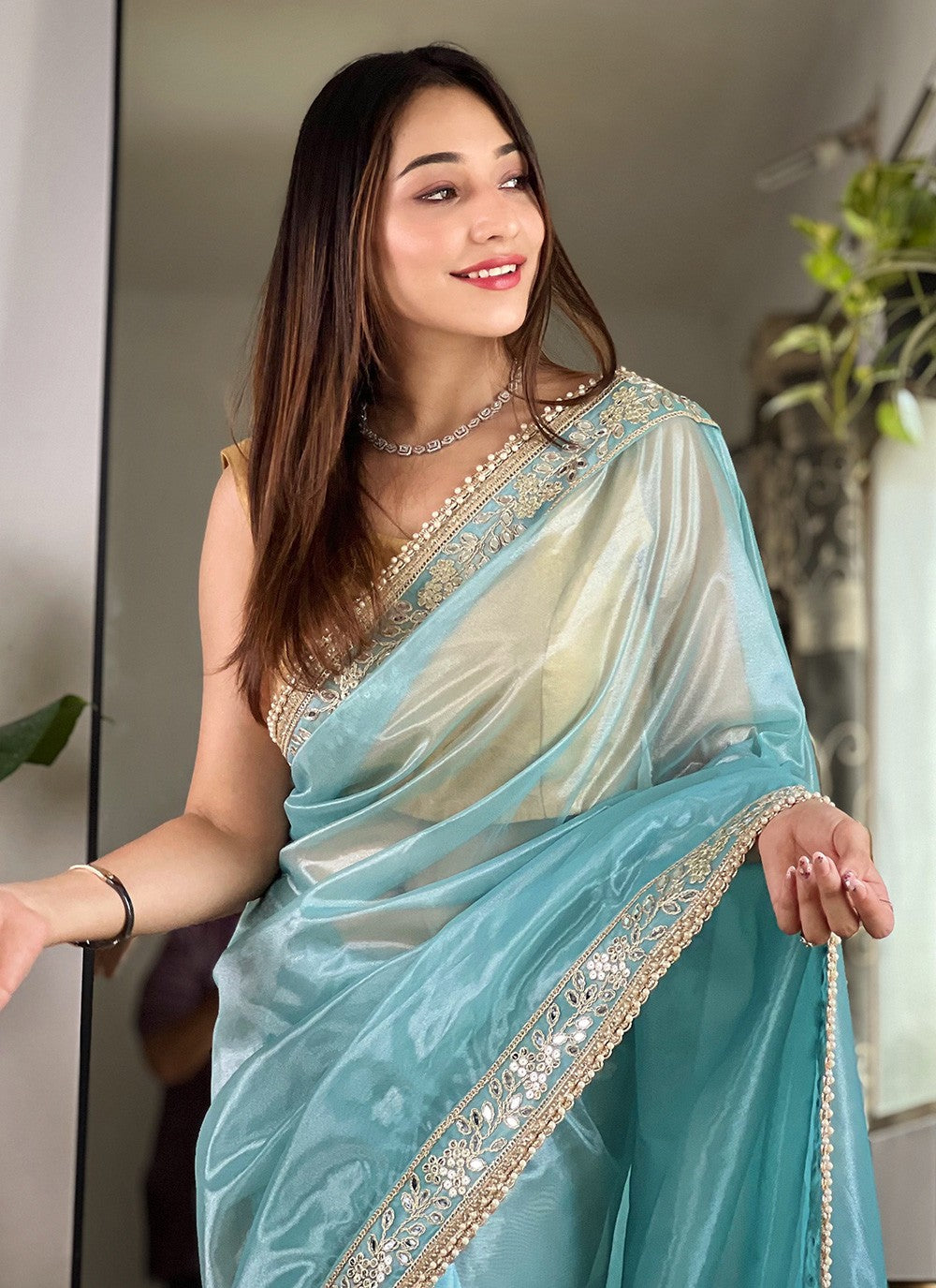 Embroidered, Sequins, Zari Silk Saree - S11490