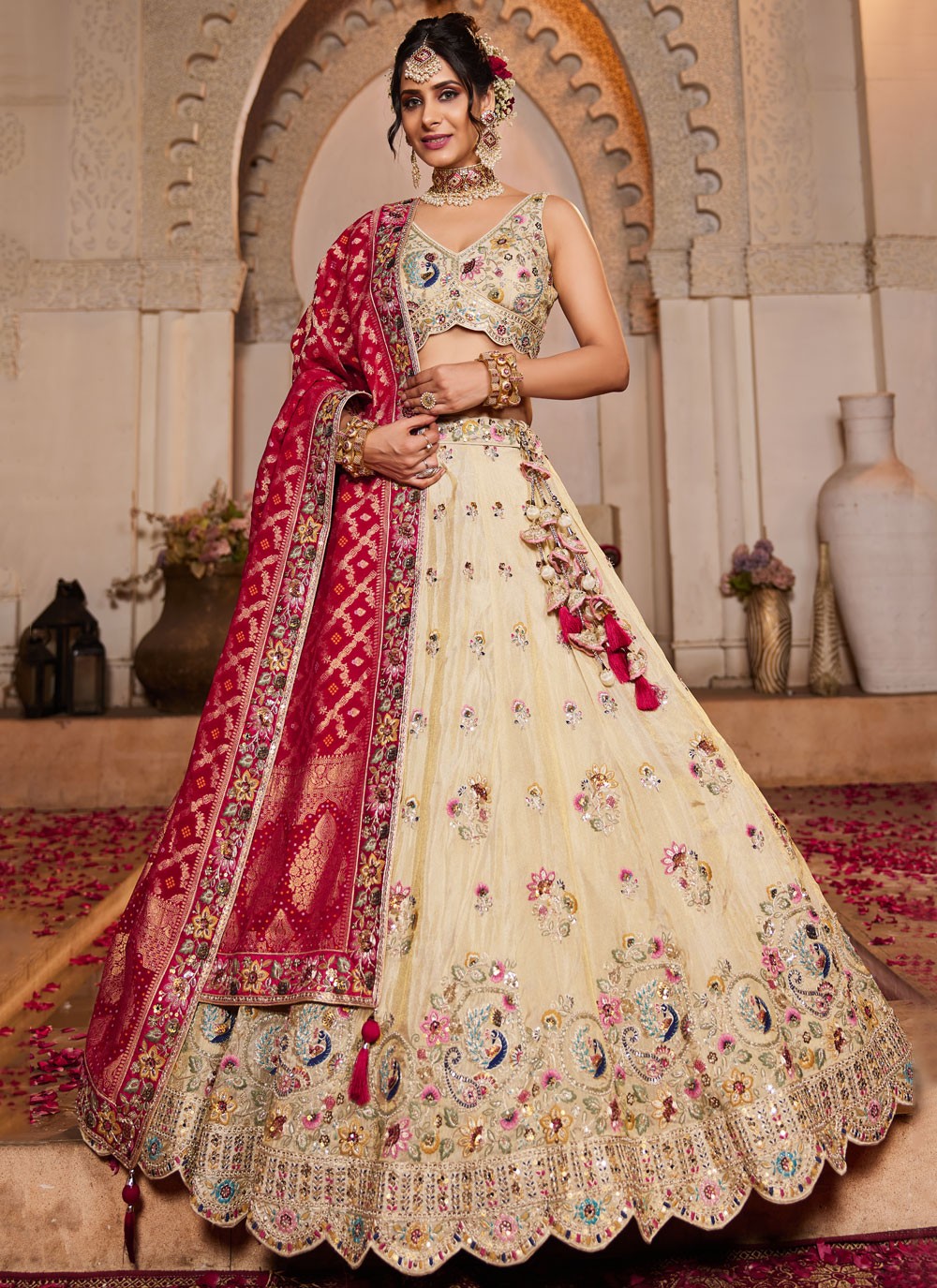 Tissue Engagement, Mehandi & Sangeet, Reception, Wedding A - Line Lehenga L3514