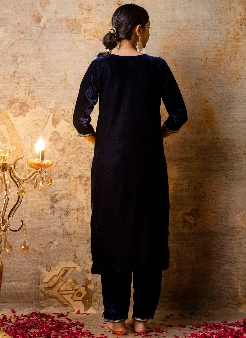 Embroidered Velvet Navy Blue Salwar Suit T6128