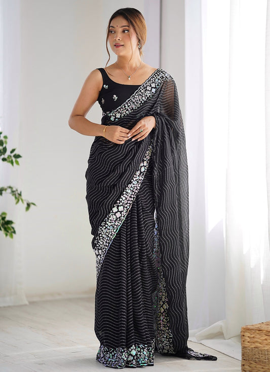 Black Georgette Trendy Saree Embroidered, Sequins S17028