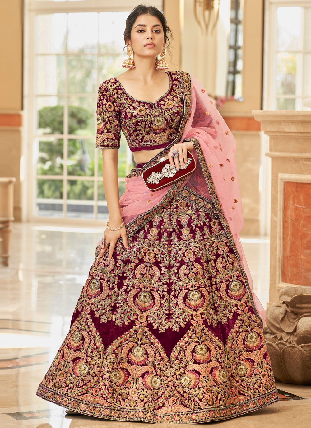 Embroidered Velvet A - Line Lehenga - L2213