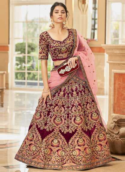 Embroidered Velvet A - Line Lehenga - L2213
