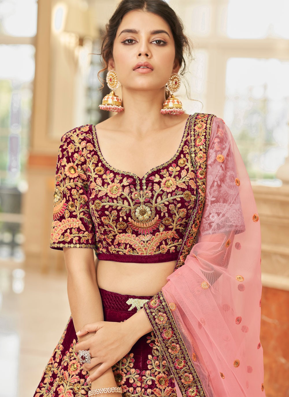 Embroidered Velvet A - Line Lehenga - L2213