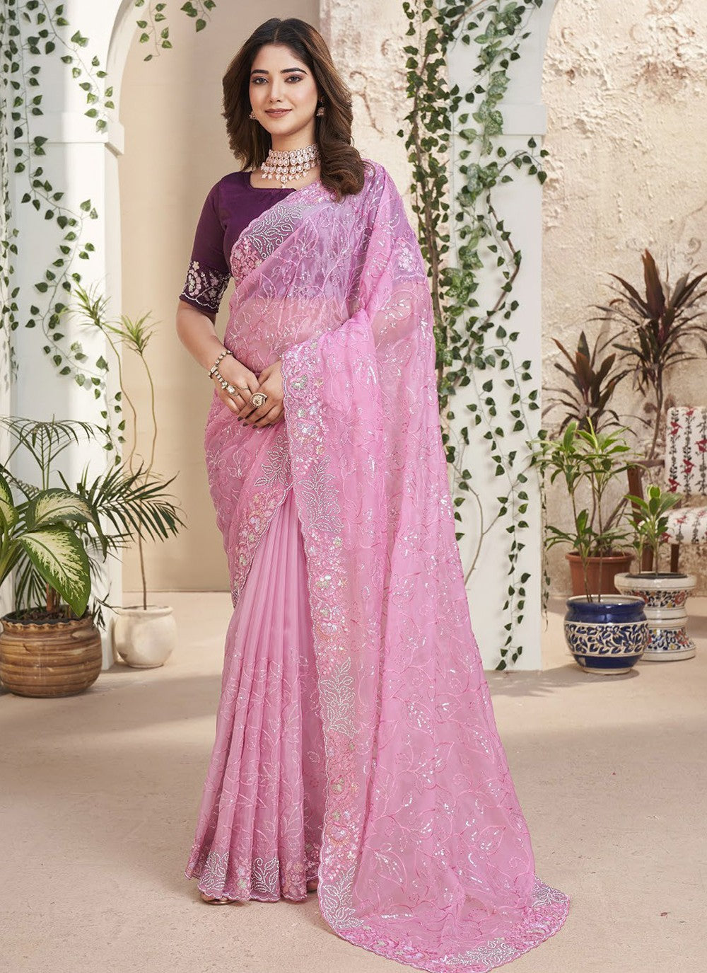 Trendy Embroidered Fancy Fabric Saree - S5206