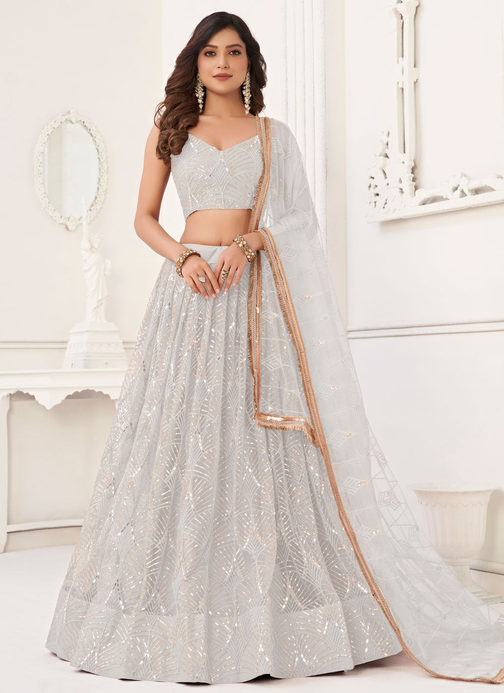Embroidered Net A - Line Lehenga - L1492