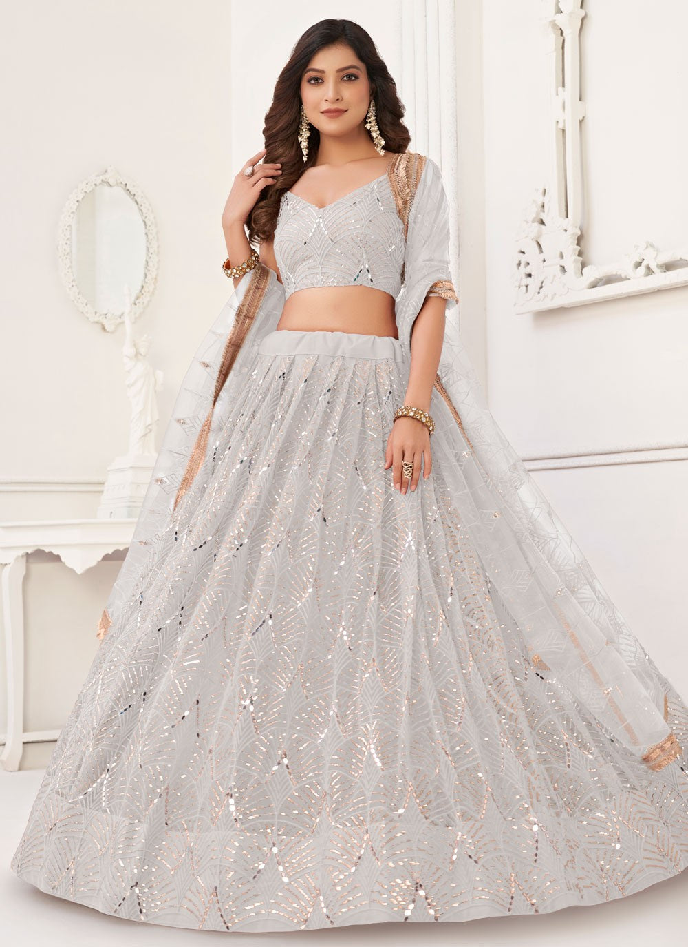 Embroidered Net A - Line Lehenga - L1492
