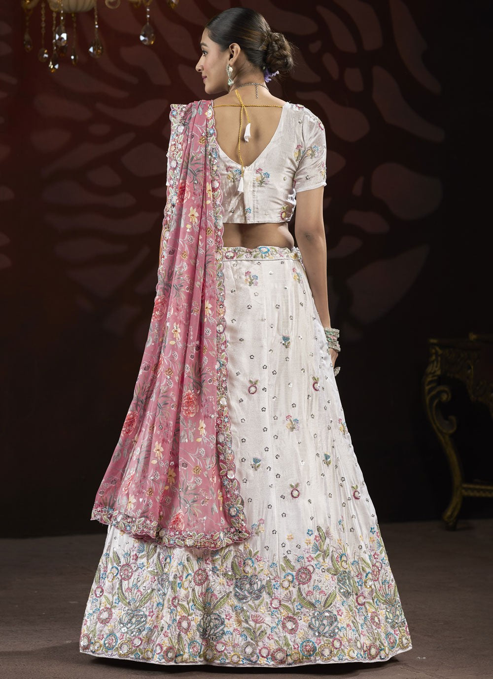 Embroidered Net White Lehenga - L3213