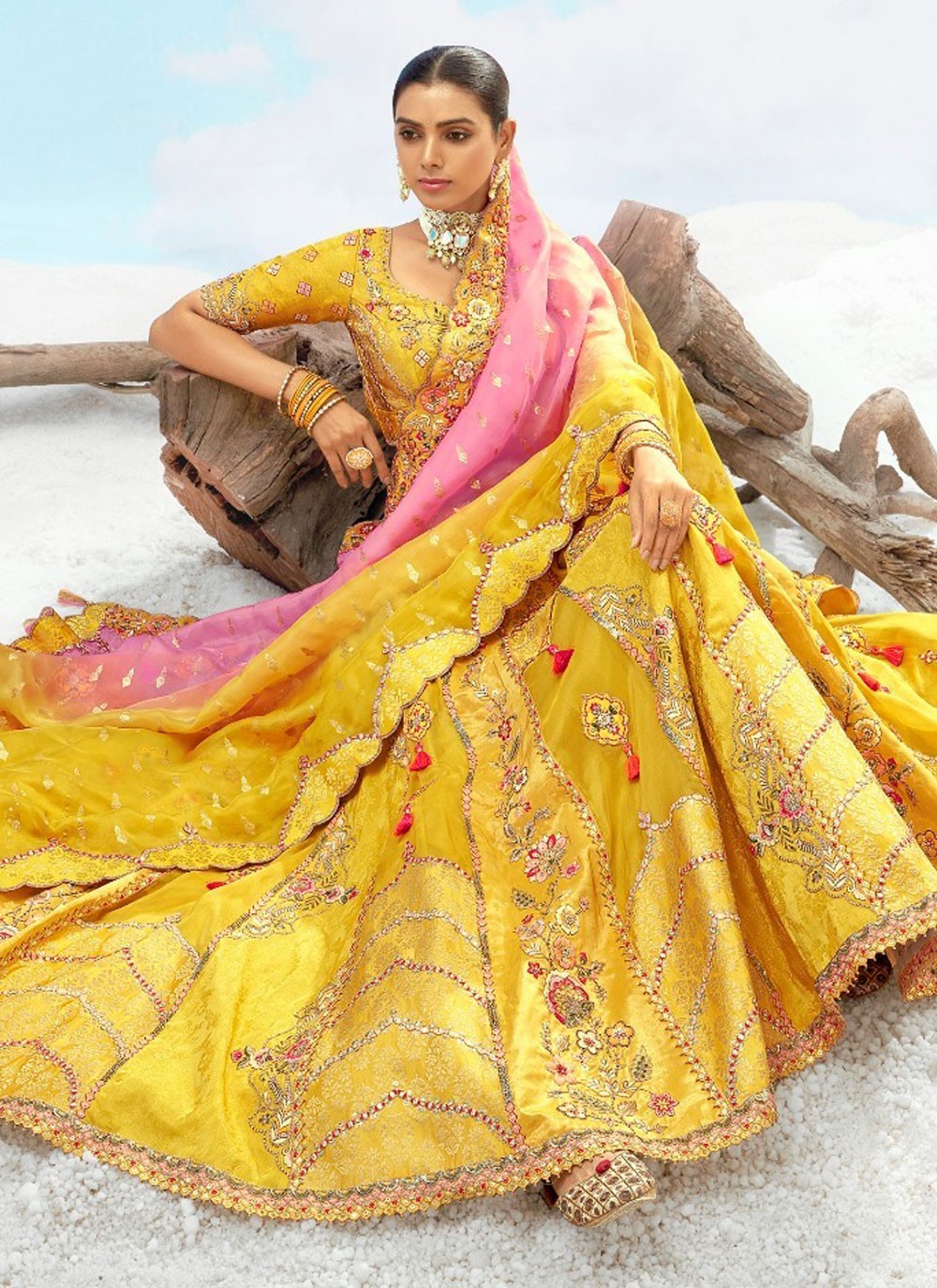 Silk Engagement, Reception, Wedding A - Line Lehenga L3571