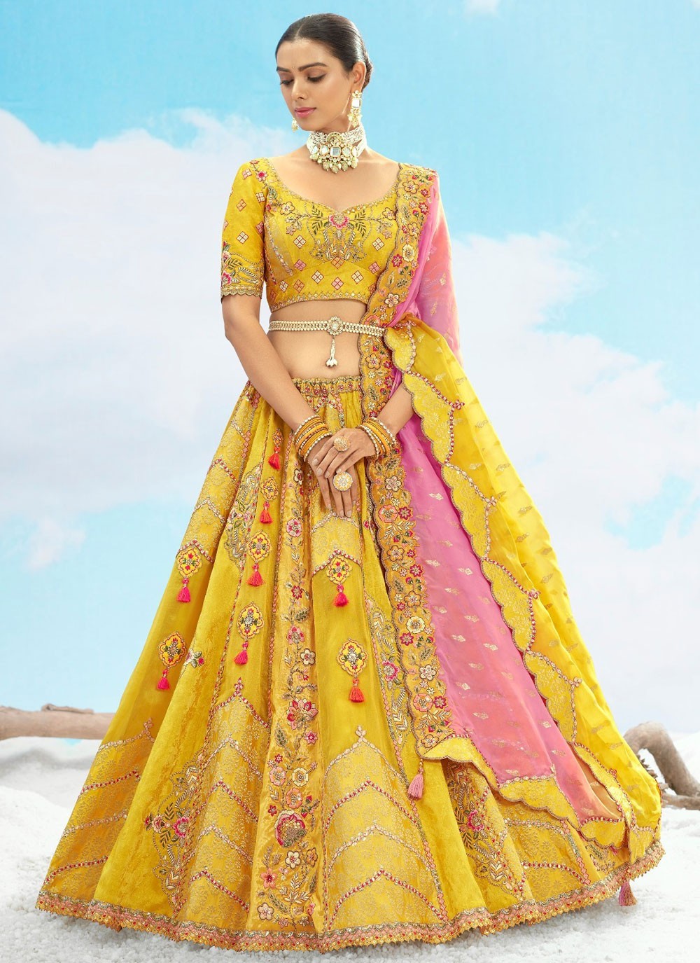Silk Engagement, Reception, Wedding A - Line Lehenga L3571