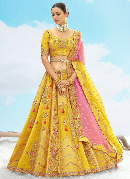 Silk Engagement, Reception, Wedding A - Line Lehenga L3571