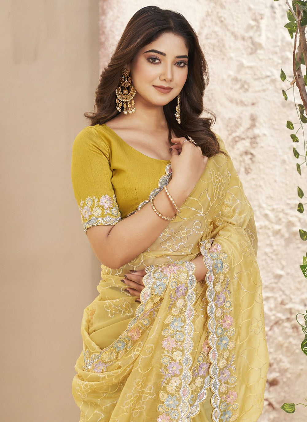 Trendy Embroidered Fancy Fabric Saree - S5206