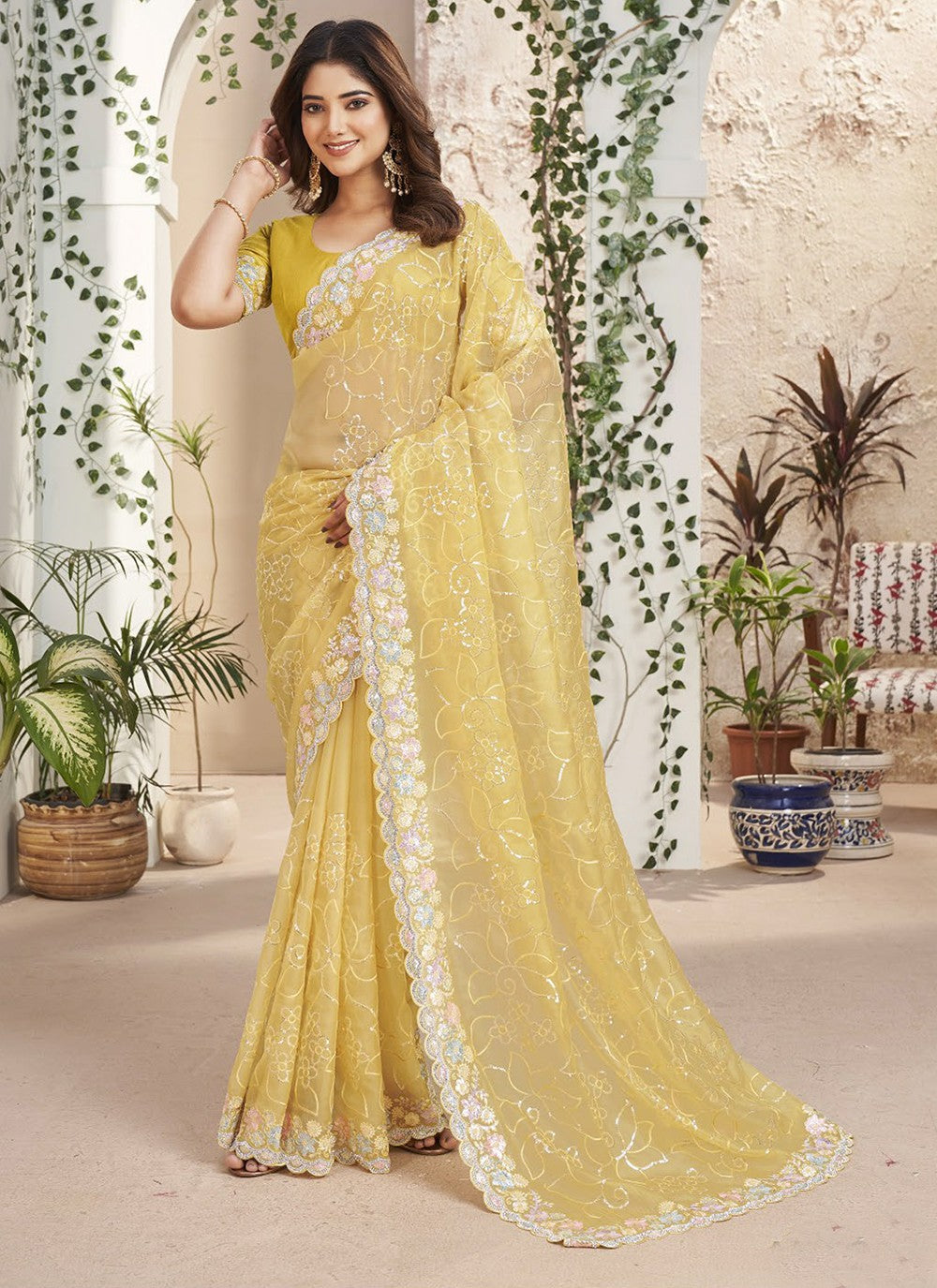 Trendy Embroidered Fancy Fabric Saree - S5206