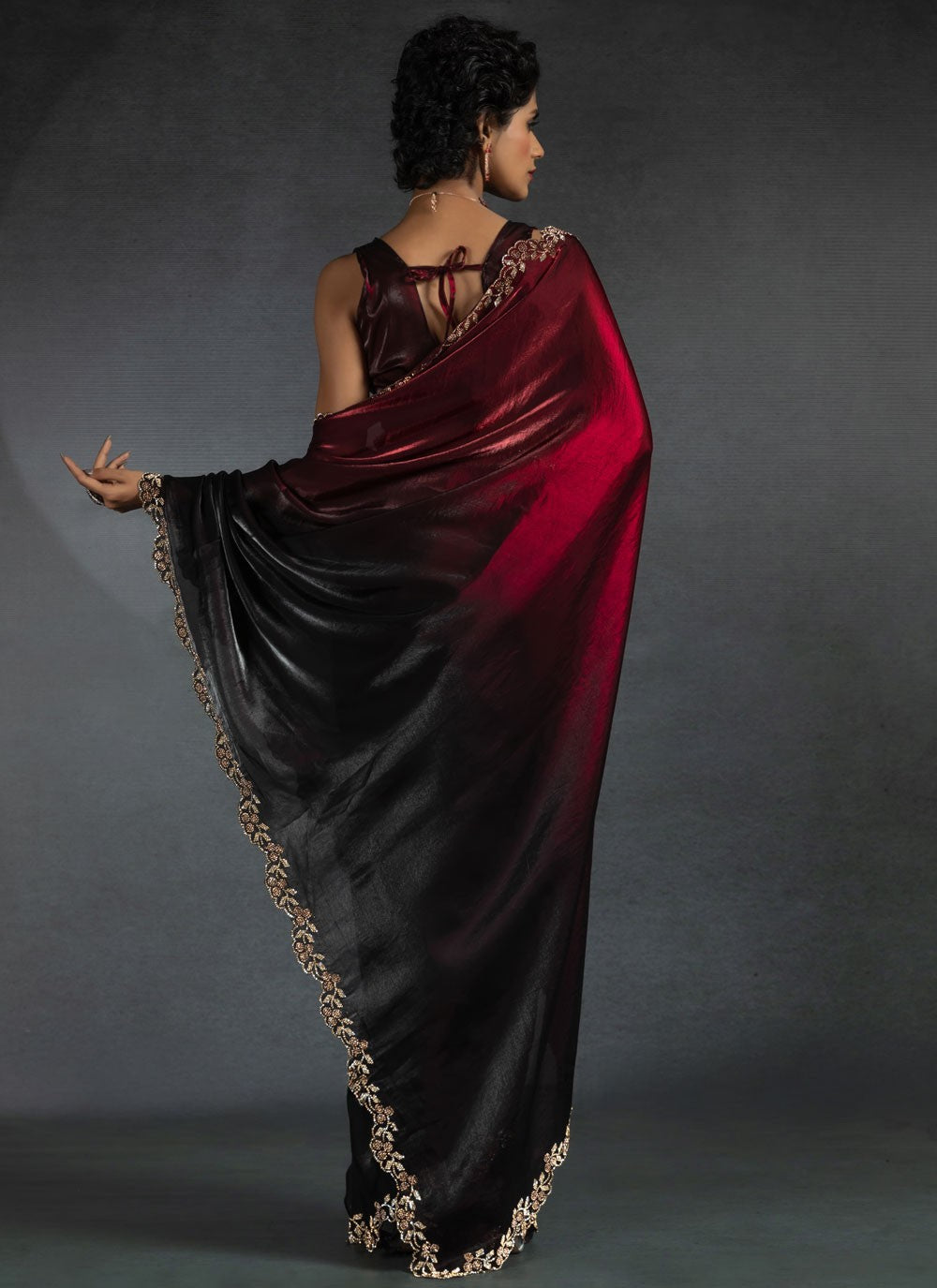Border Work Satin Silk Hot Pink Saree S14819