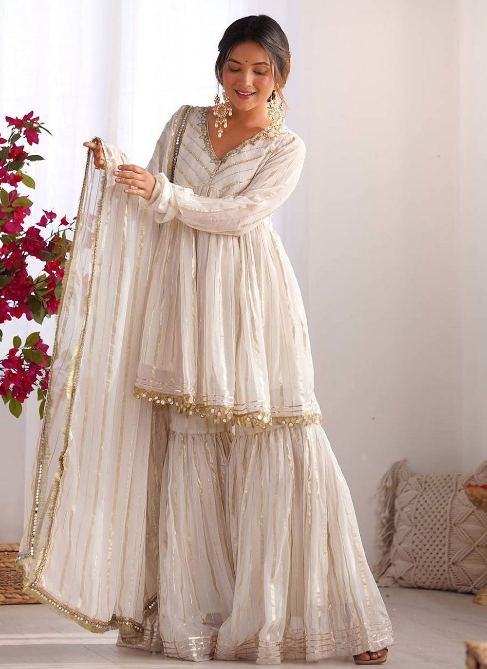Sharara Suit Lace, Zari Off White T8304