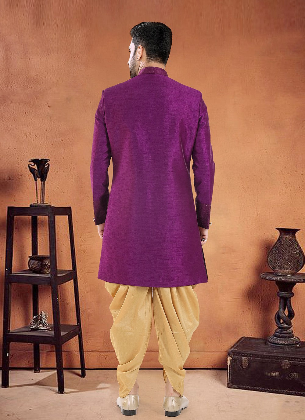 Diamond Silk Wine Sherwani - M8120