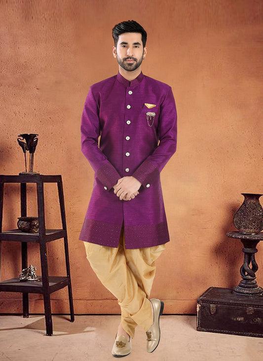 Diamond Silk Wine Sherwani - M8120