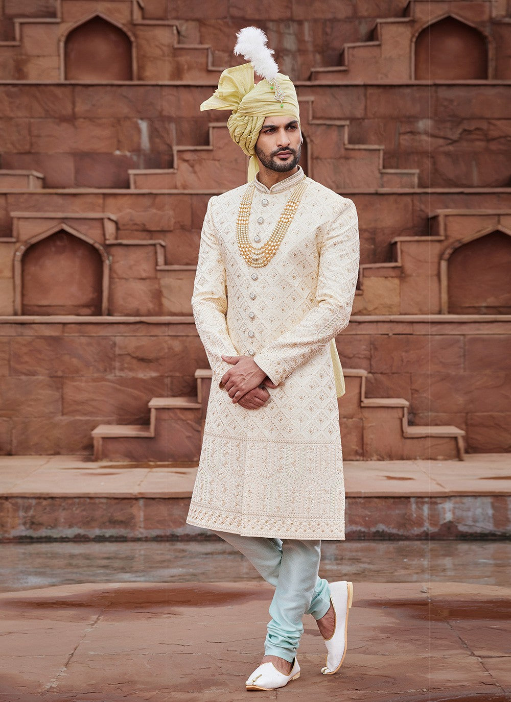 Embroidered Art Silk Gold Sherwani - M6515