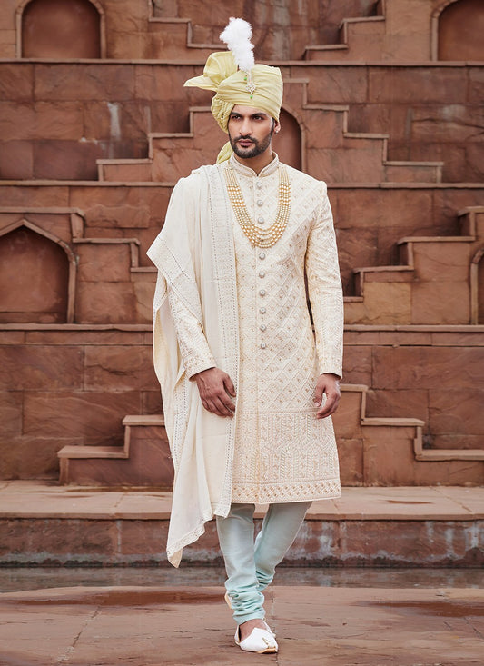 Embroidered Art Silk Gold Sherwani - M6515