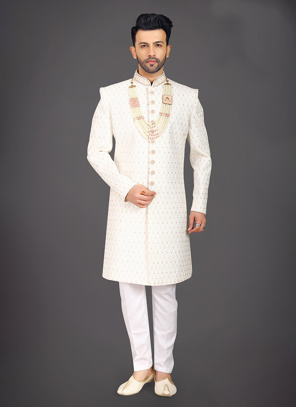 Embroidered Silk Cream Sherwani - M7967