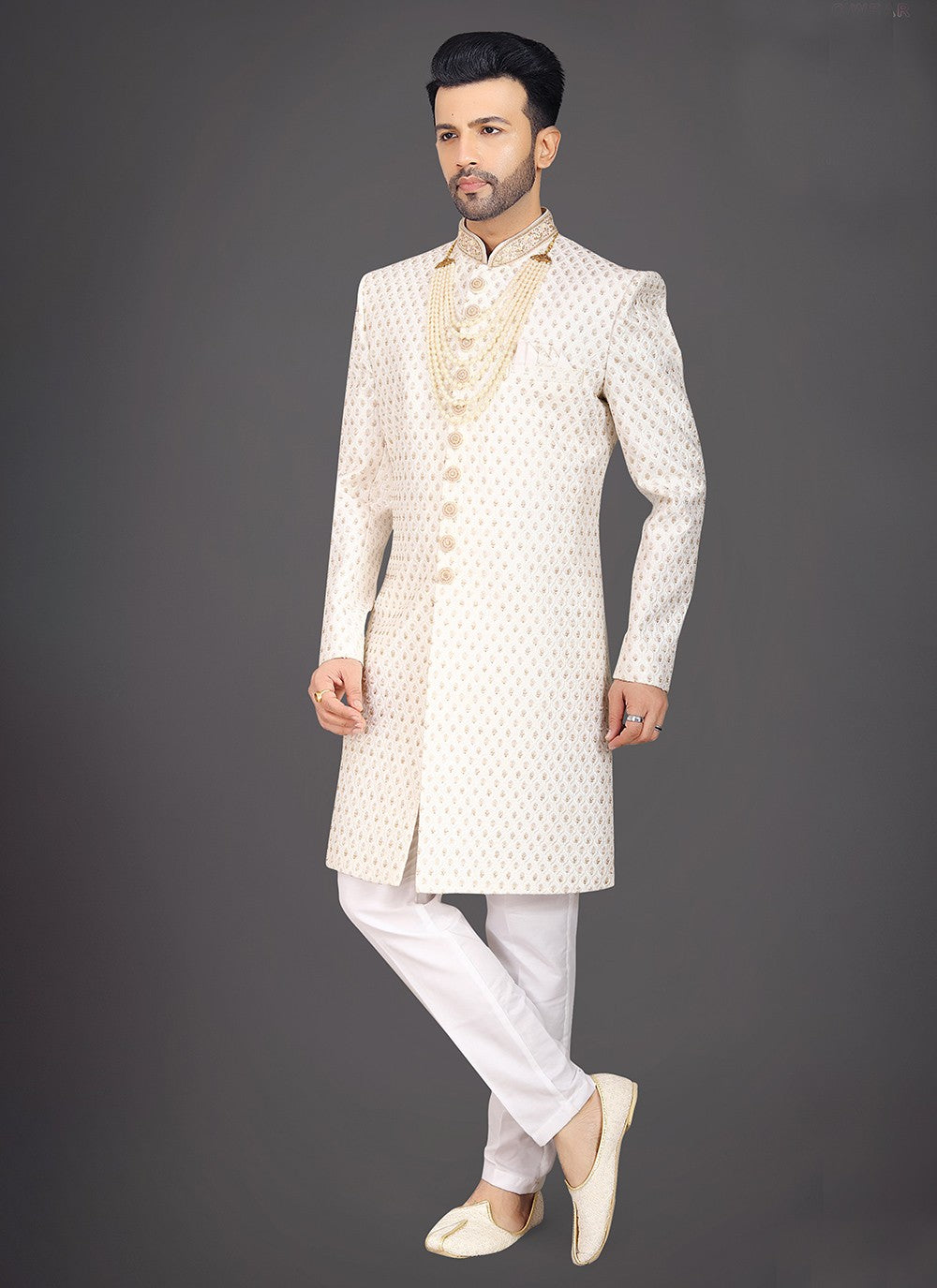 Embroidered Silk Cream Sherwani - M7968