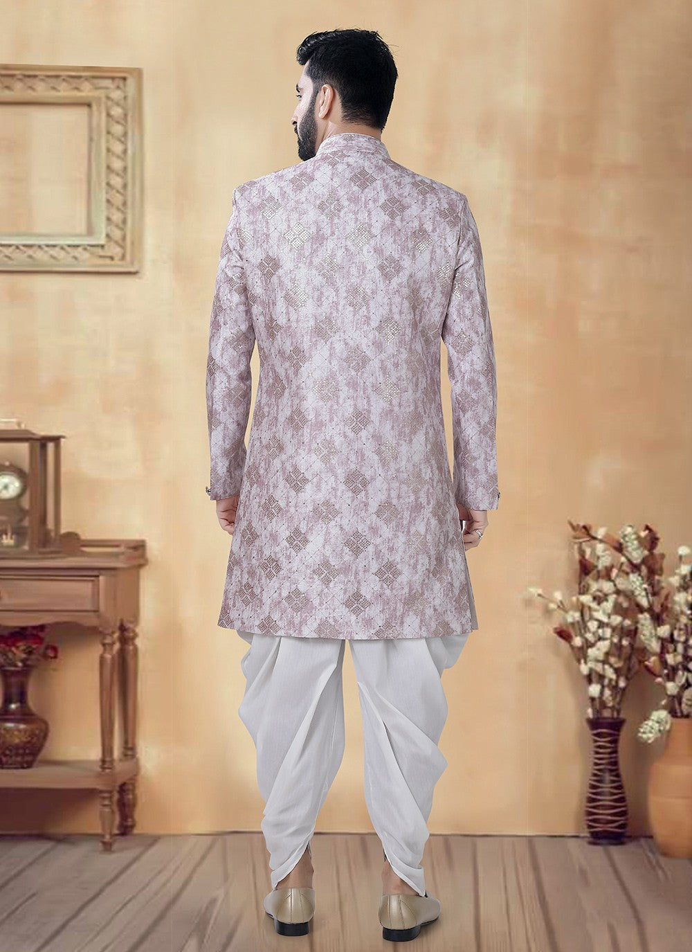 Embroidered Silk Pink Sherwani - M8516