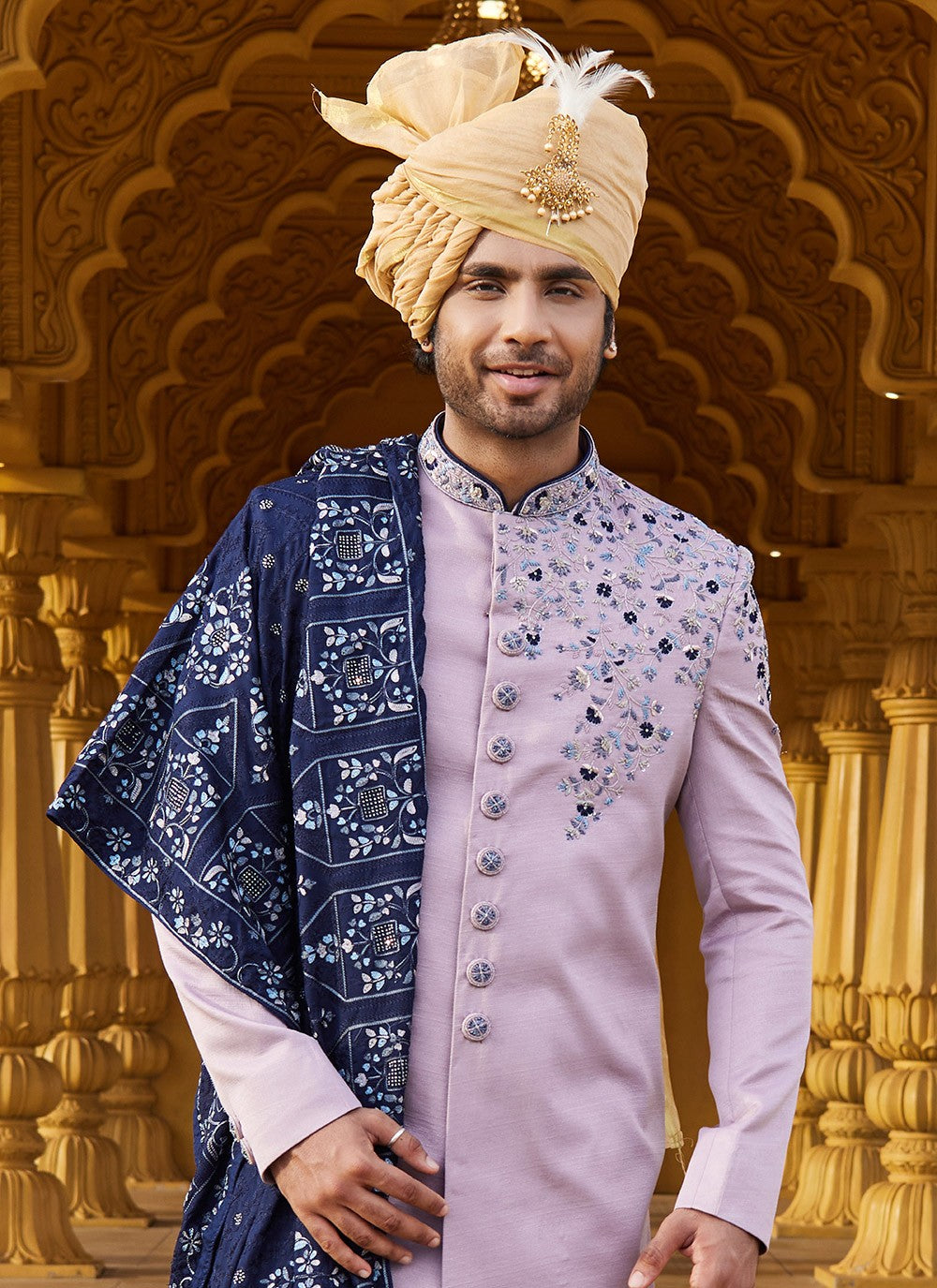 Embroidered Art Silk Lavender Sherwani - M6091