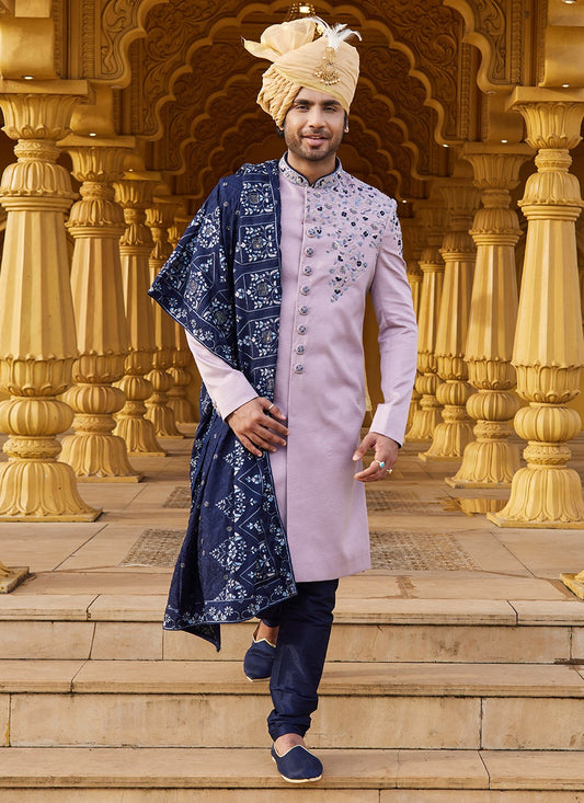 Embroidered Art Silk Lavender Sherwani - M6091