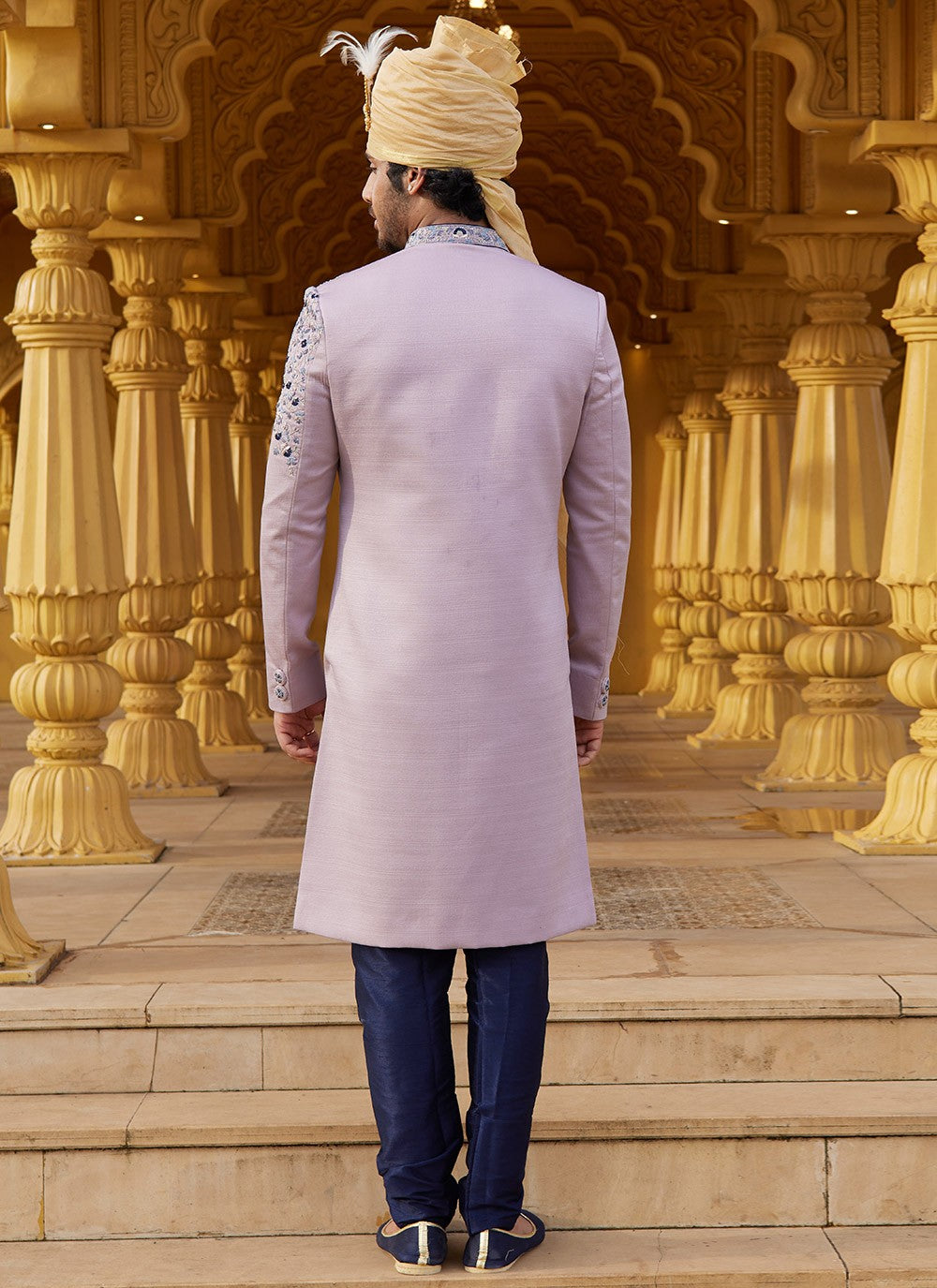 Embroidered Art Silk Lavender Sherwani - M6091