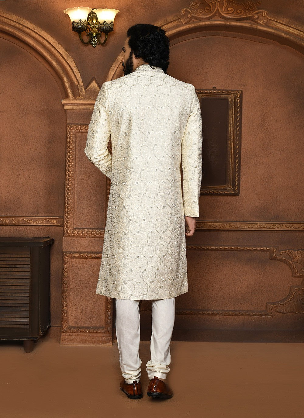 Embroidered Art Silk Off White Sherwani - M8052