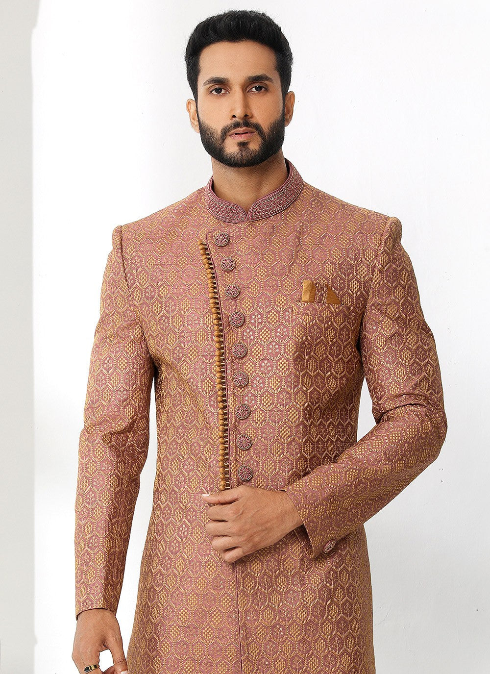 Machine Embroidery Art Silk Maroon Sherwani - M4137